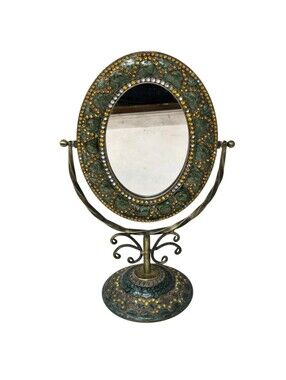 VTG Brass Tilting Vanity Mirror Table Mirror Standing Mirror Frame Rhinestones